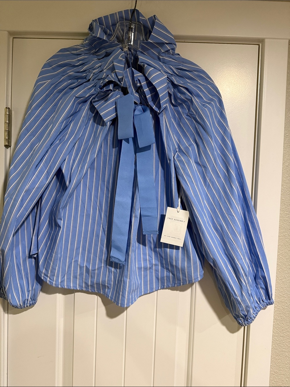 Blue Striped Bow-Tie Blouse - Picture 1 of 8